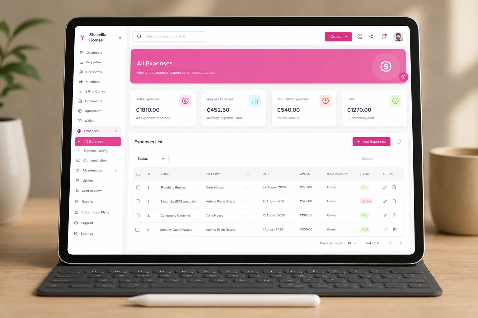 The Yiliora expense tracker on a tablet